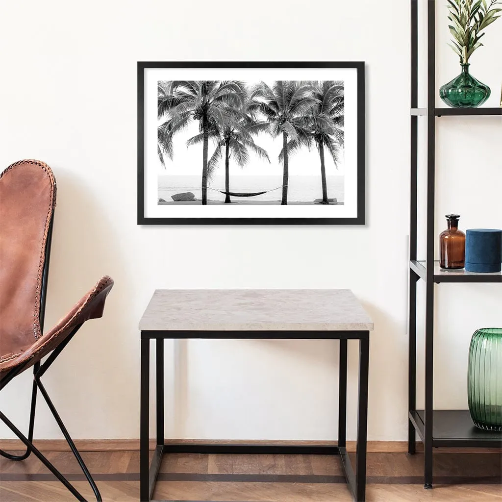 Hammock and Palms B&W Wall Art Print