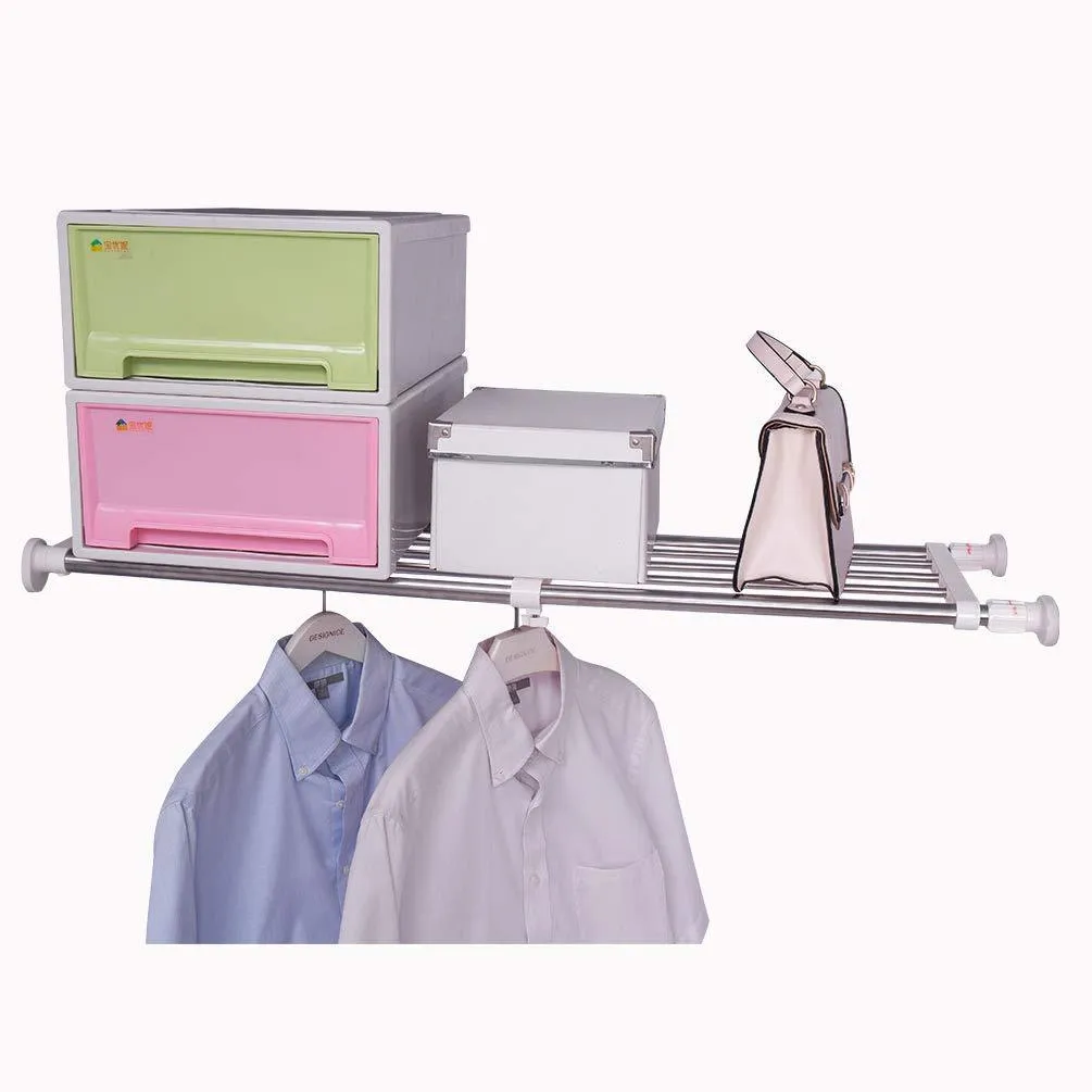 Hershii Tension Shelf Expandable Rod Closet System Heavy Duty Clothes Hanger Adjustable DIY Garage Bathroom Kitchen Storage Organizer Shoe Rack, Plant Stand, Bookshelf