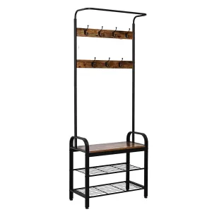 IRONCK Coat Rack Free Standing Hall Tree, Entryway Bench, Entryway Organizer, Vintage Industrial Coat Stand, 3 in 1 Design Wood Look Accent Furniture with Stable Metal Frame Easy Assembly