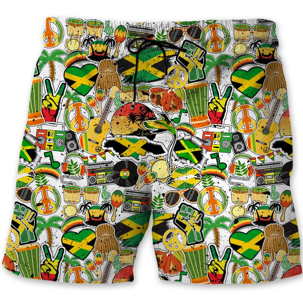Jamaica Men Beach Shorts With Many Symbols