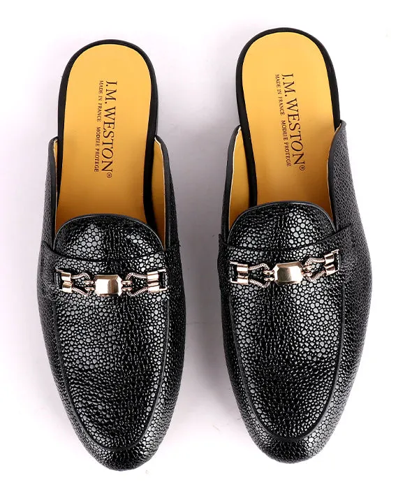 John Foster Stingray Horsebit Men's mules|Black