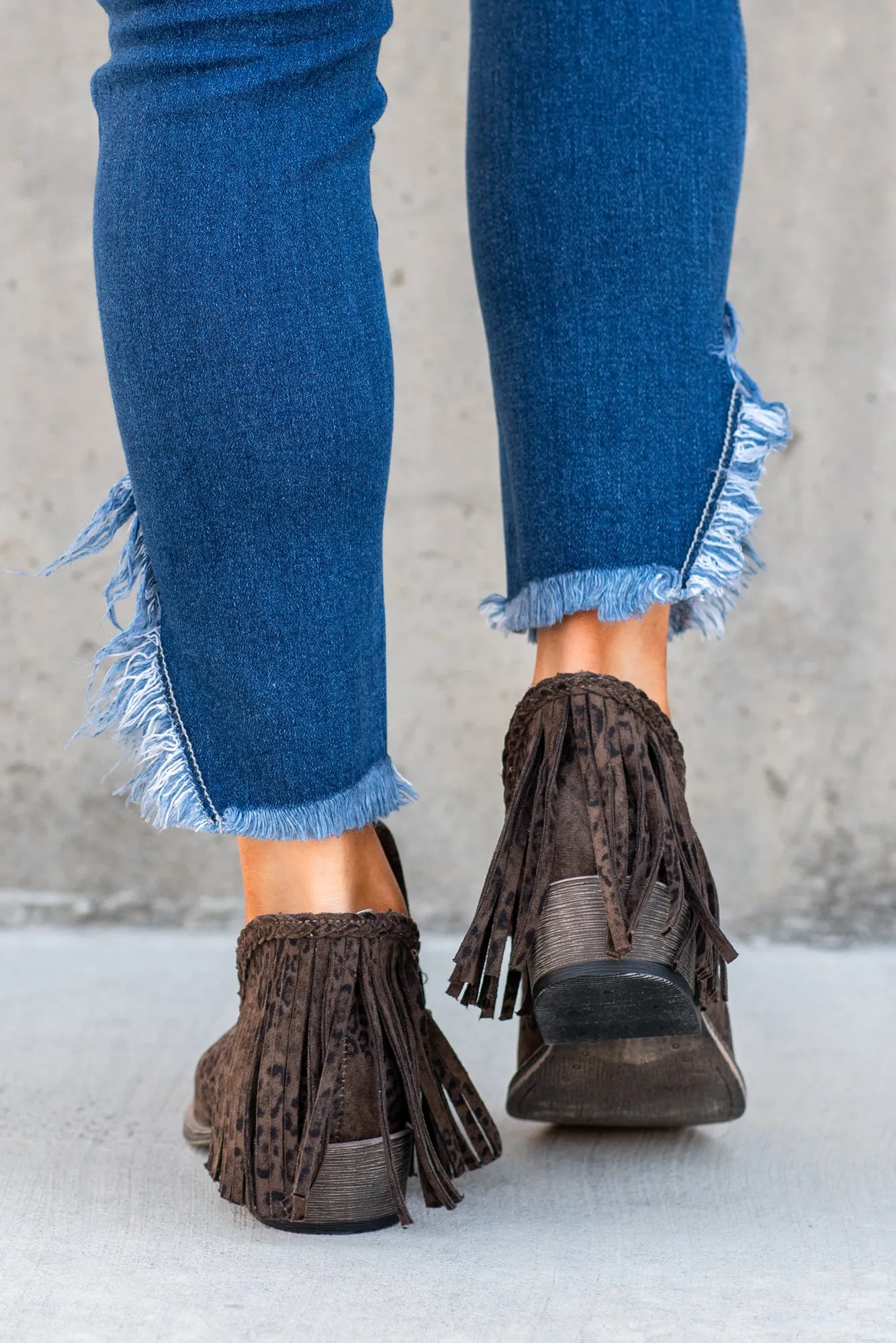 Jolie Leopard Print Fringe Boots - Taupe