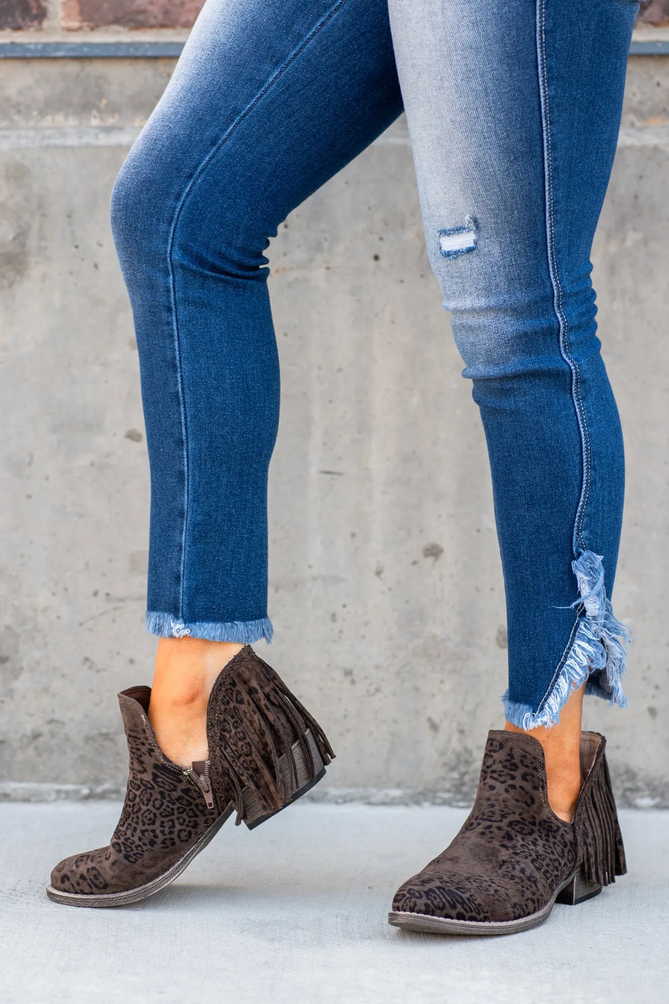 Jolie Leopard Print Fringe Boots - Taupe
