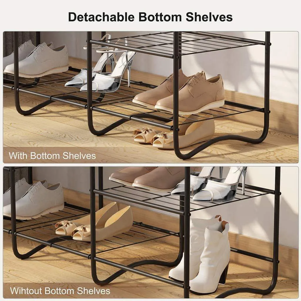 LANGRIA Large Free-Standing Closet Garment Rack Made of Sturdy Iron with Spacious Storage Space, 8 Shelves, Clothes Hanging Rods, Heavy Duty Clothes Organizer for Bedroom, Entryway (Black)