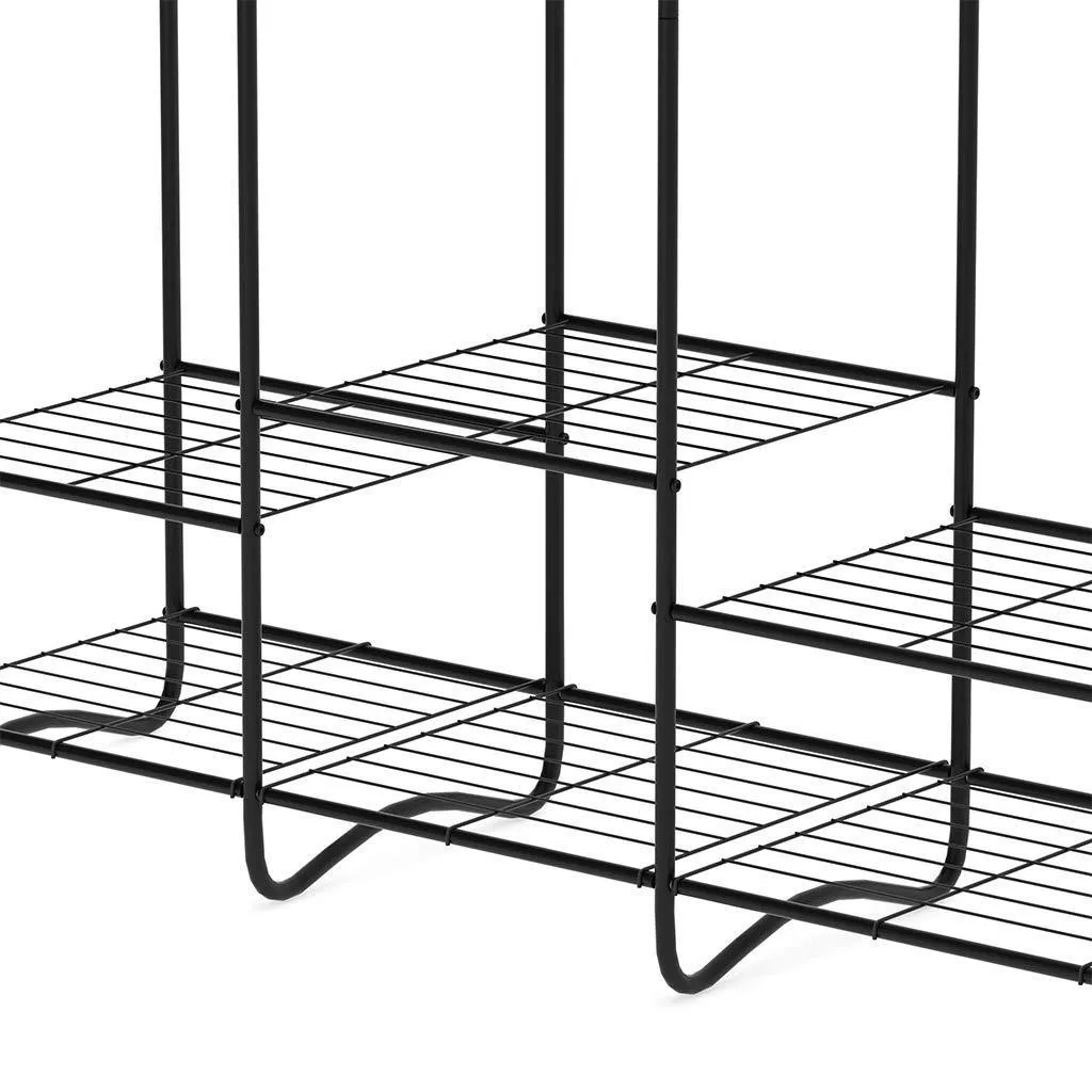LANGRIA Large Free-Standing Closet Garment Rack Made of Sturdy Iron with Spacious Storage Space, 8 Shelves, Clothes Hanging Rods, Heavy Duty Clothes Organizer for Bedroom, Entryway (Black)