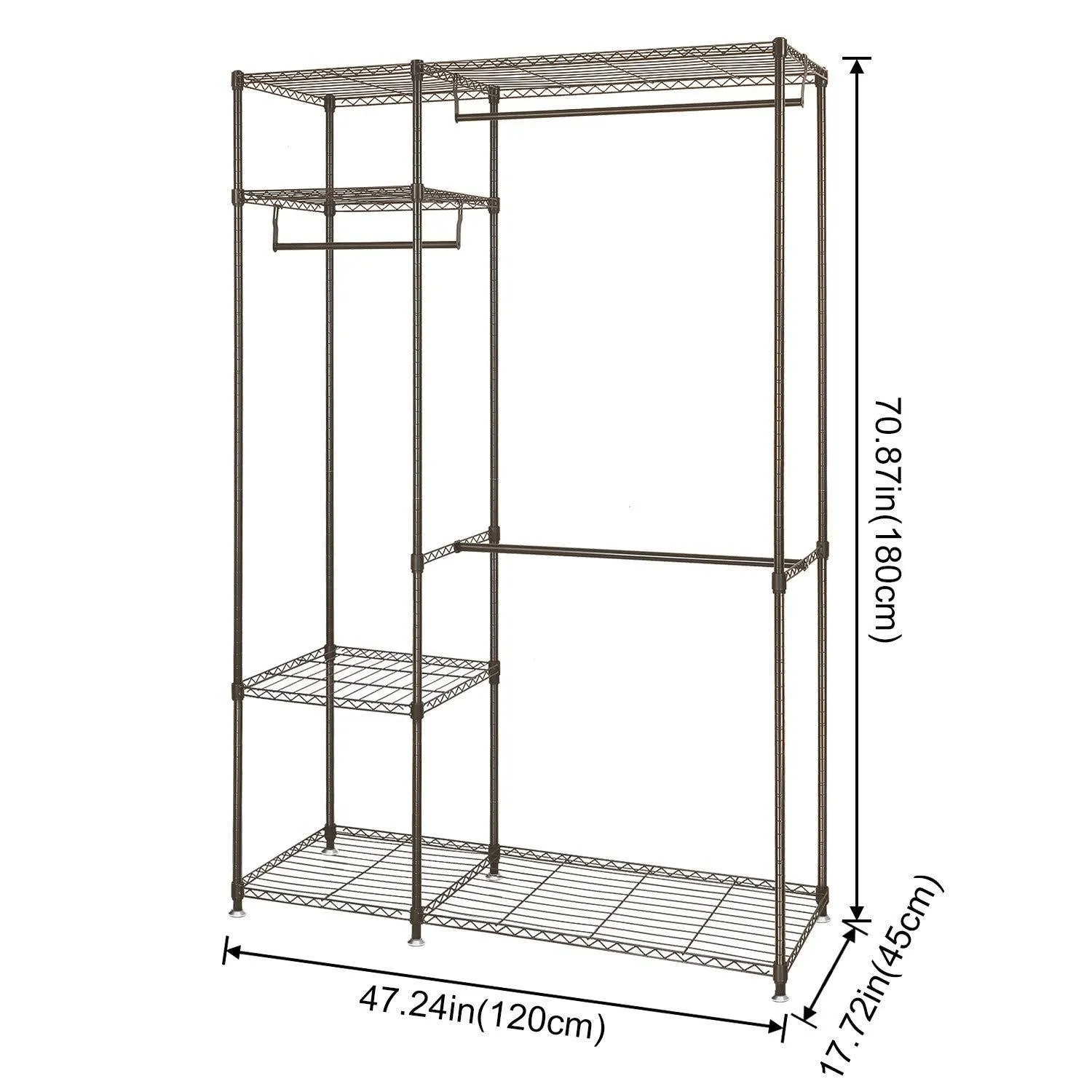Lifewit Portable Wardrobe Clothes Closet Storage Organizer with Hanging Rod, Adjustable Legs, Quick and Easy to Assemble, Large Capacity, Dark Brown