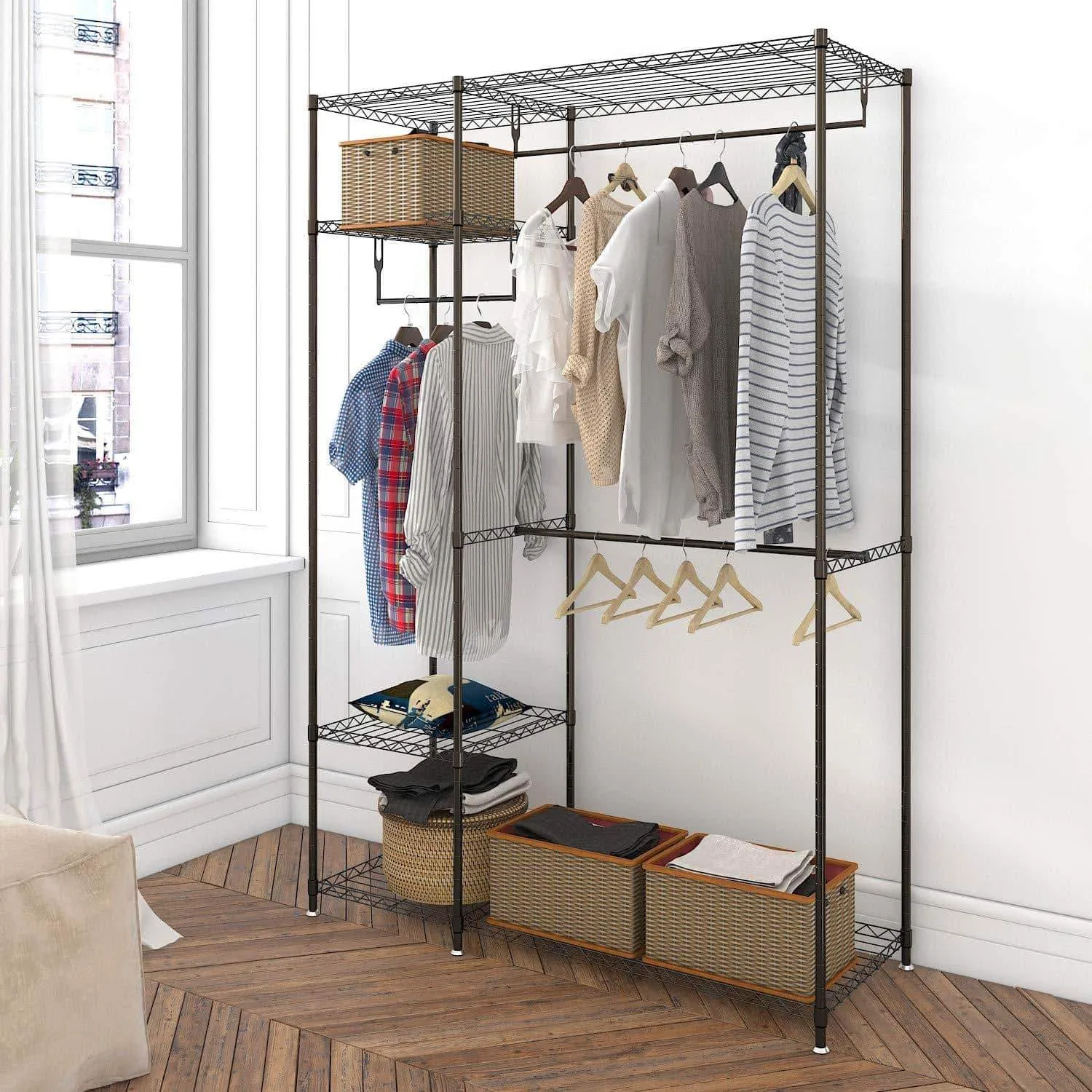Lifewit Portable Wardrobe Clothes Closet Storage Organizer with Hanging Rod, Adjustable Legs, Quick and Easy to Assemble, Large Capacity, Dark Brown