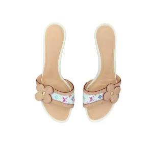 Louis Vuitton White Multicolor Flower Logo Kitten Heels