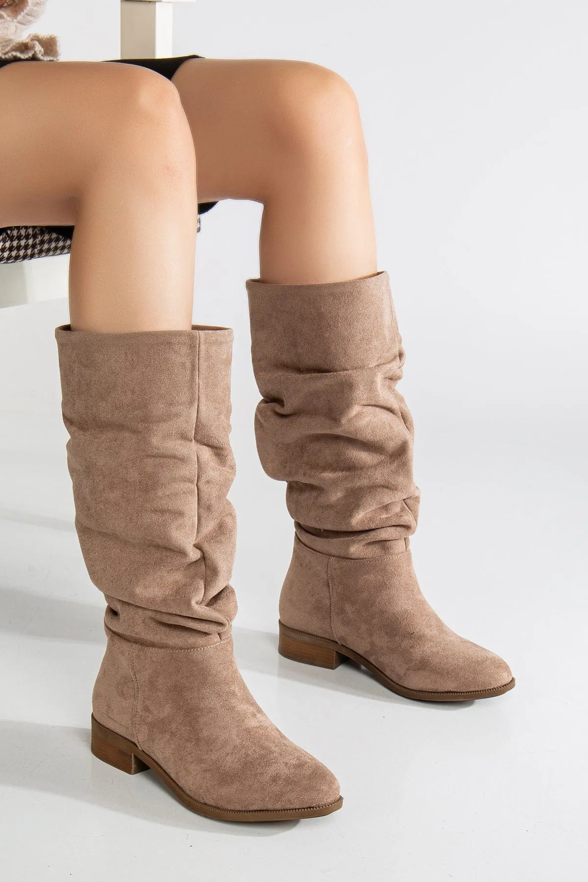 Maribel Vegan Suede Slouchy Boots | Dark Beige