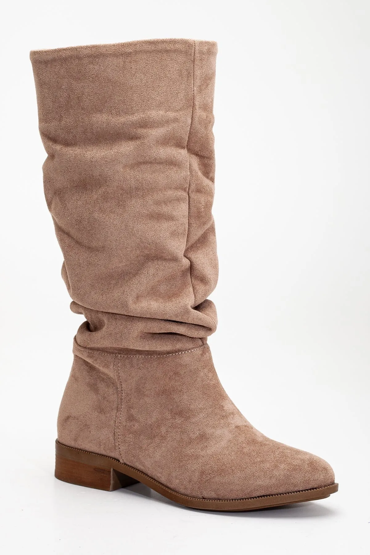 Maribel Vegan Suede Slouchy Boots | Dark Beige