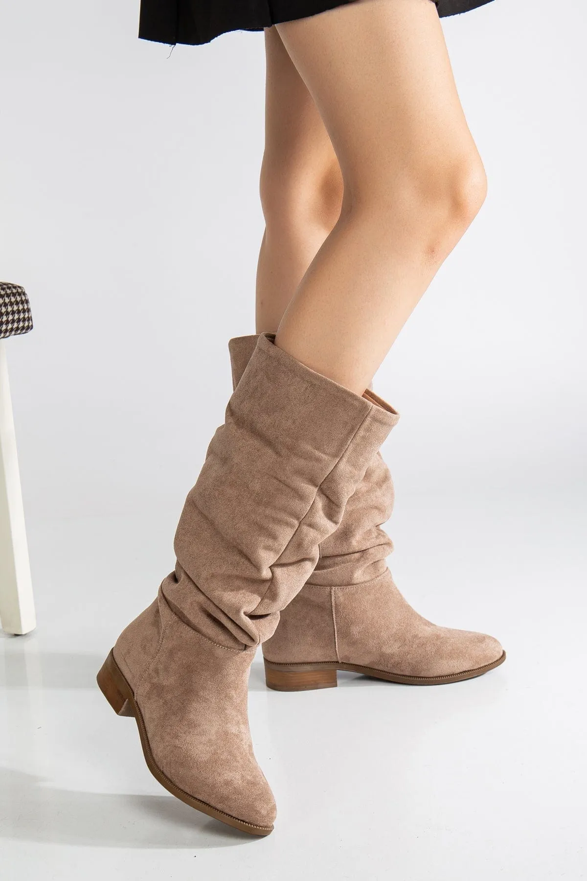 Maribel Vegan Suede Slouchy Boots | Dark Beige