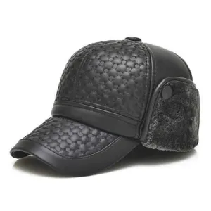 Men Male PU Leather Earflap Ear Muffs Baseball Cap Adjustable Blank Golf Outdoor Hat