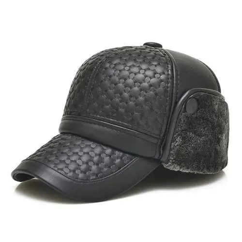 Men Male PU Leather Earflap Ear Muffs Baseball Cap Adjustable Blank Golf Outdoor Hat