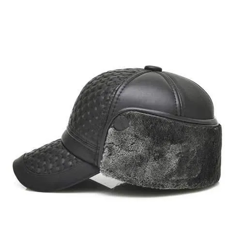 Men Male PU Leather Earflap Ear Muffs Baseball Cap Adjustable Blank Golf Outdoor Hat
