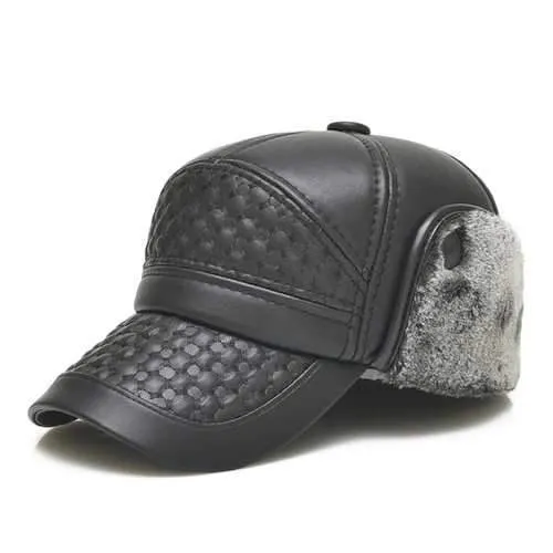 Men Male PU Leather Earflap Ear Muffs Baseball Cap Adjustable Blank Golf Outdoor Hat