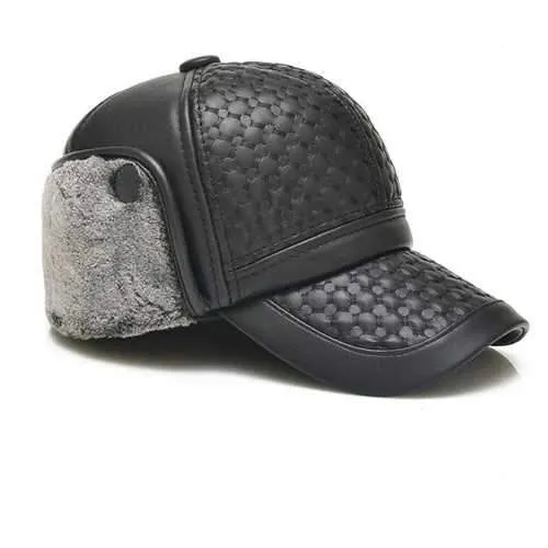 Men Male PU Leather Earflap Ear Muffs Baseball Cap Adjustable Blank Golf Outdoor Hat