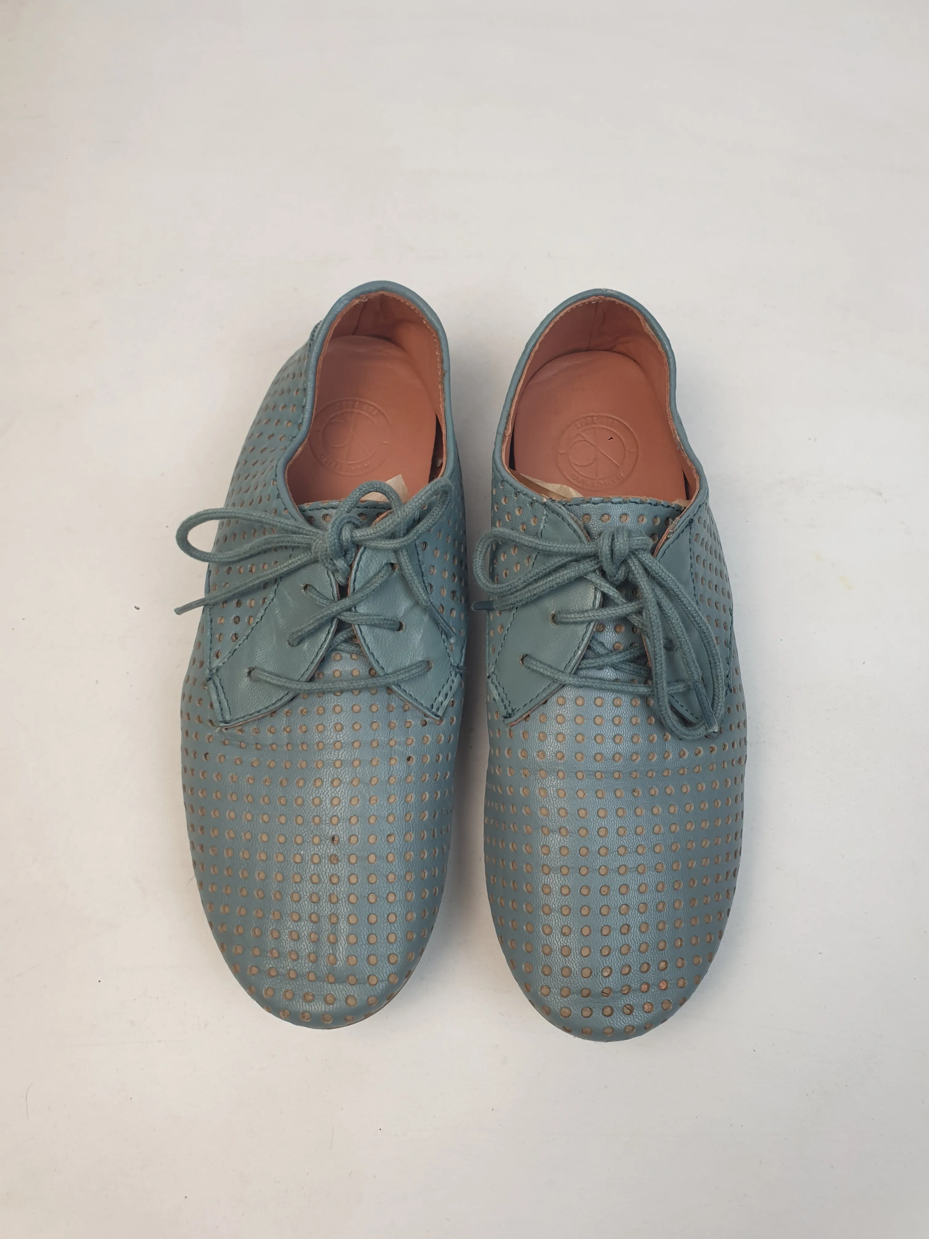 Nancybird blue perforated leather lace up shoes size 36