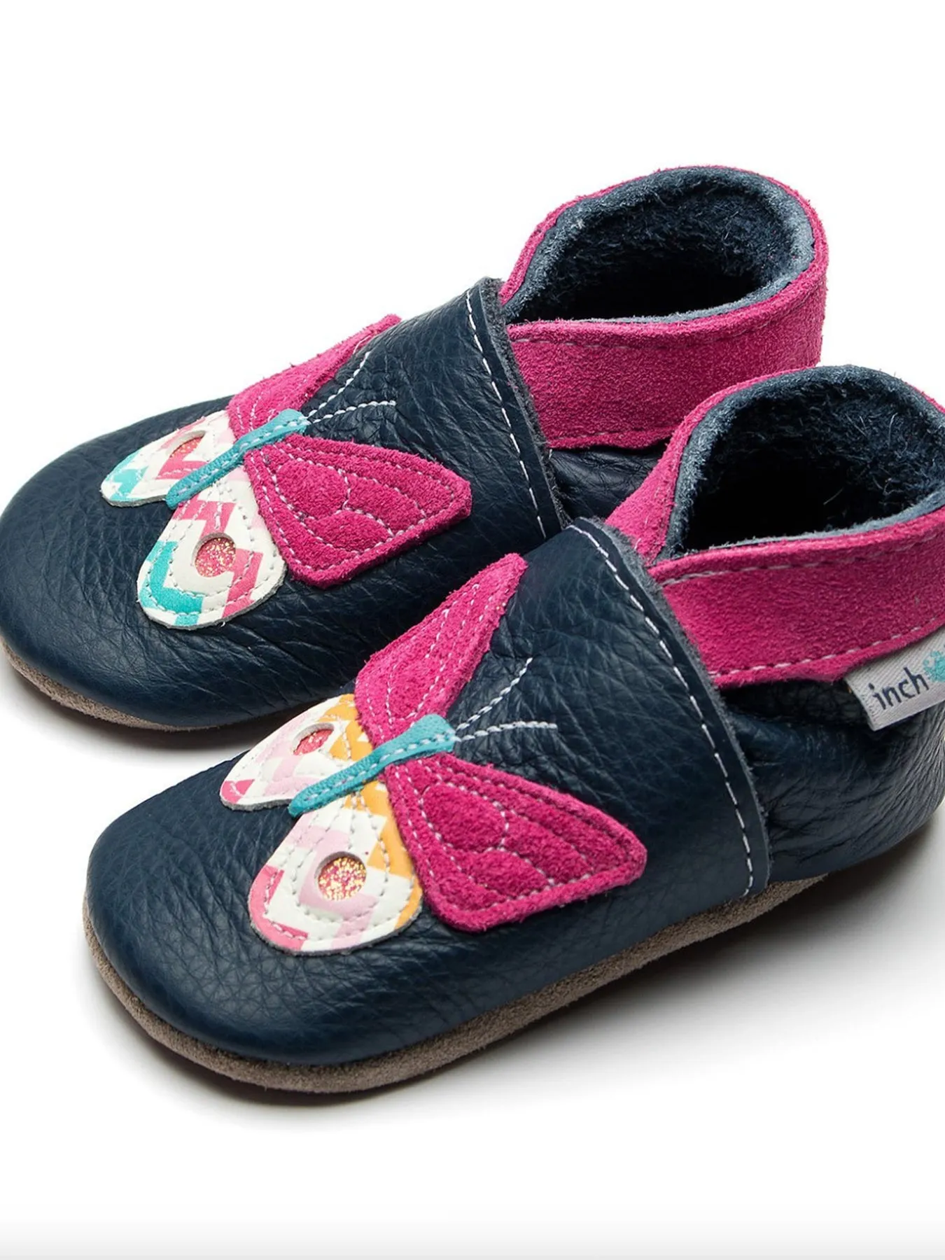 Navy and Pink Butterfly Soft Shoes