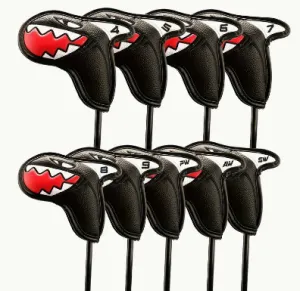 NEW 9pcs PU Waterproof And Wear-resistant Covers With Cute Shark Pattern Design, Golf Club Head Covers