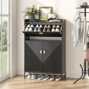 New ASSEMBLED Retails $439  Shoe Cabinet with Flip Drawer and Storage Shelves, Shoe Storage Cabinet with Doors, Modern Shoe Rack with Open Shelf, Wooden Shoe Rack Shoe Storage Organizer for Living Room, Hallway
