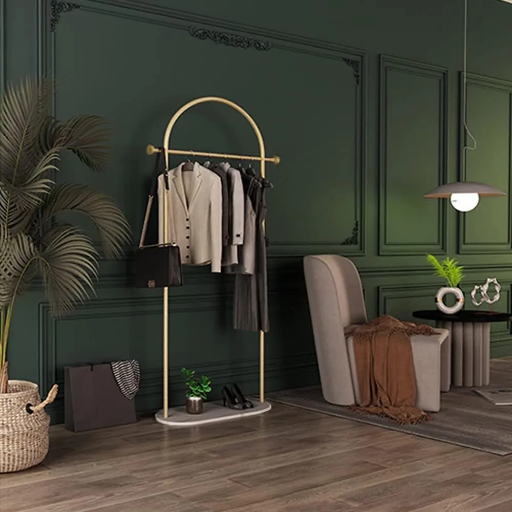 New in box! Gold Clothing Rack, Modern Clothes Rack with Marble Base, Heavy-duty Coat Racks Freestanding for Boutiques, Can Hang Jacket Garment, Hat, Scarf, Organize Shoes 31.5" W Retails $324 