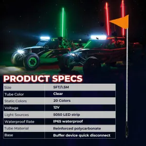 New KEMIMOTO 5ft ATV UTV LED Whip Light, Safety Flag Pole Light with Flag Compatible with UTV,ATV,RZR,4X4,Sand Dune Buggy,Quad,Jeep,Truck,Boat