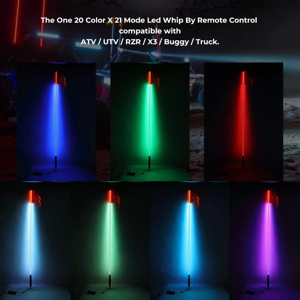 New KEMIMOTO 5ft ATV UTV LED Whip Light, Safety Flag Pole Light with Flag Compatible with UTV,ATV,RZR,4X4,Sand Dune Buggy,Quad,Jeep,Truck,Boat
