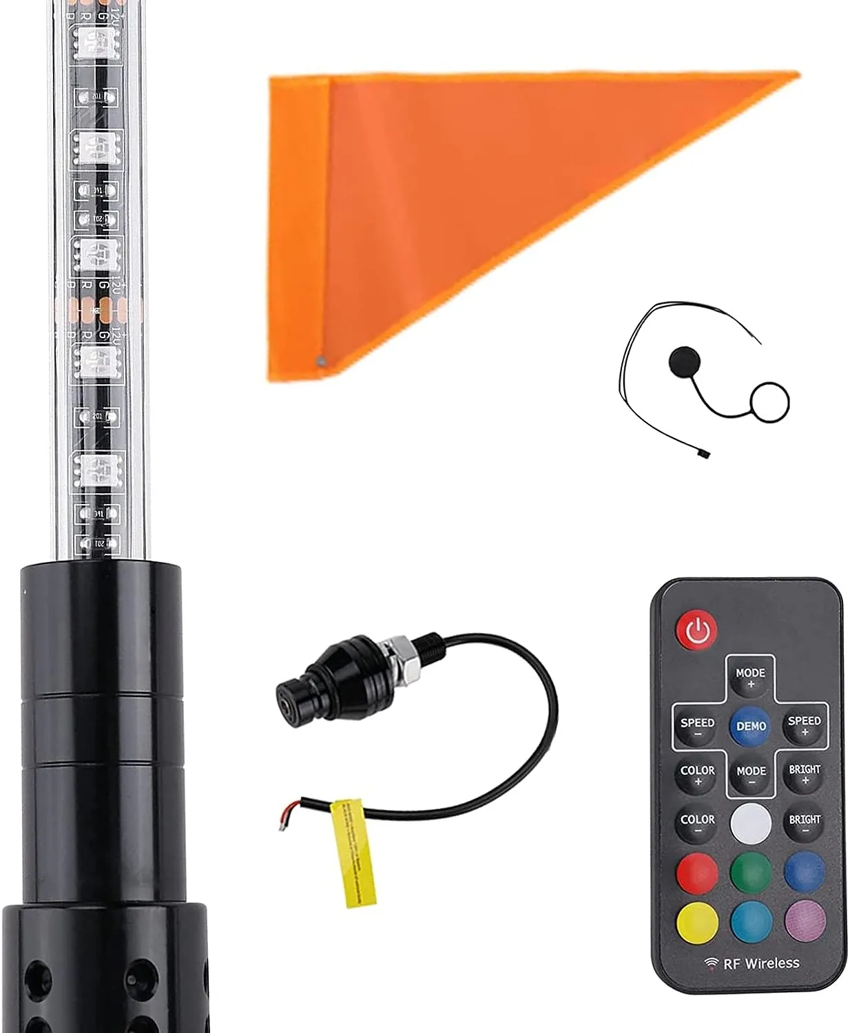 New KEMIMOTO 5ft ATV UTV LED Whip Light, Safety Flag Pole Light with Flag Compatible with UTV,ATV,RZR,4X4,Sand Dune Buggy,Quad,Jeep,Truck,Boat