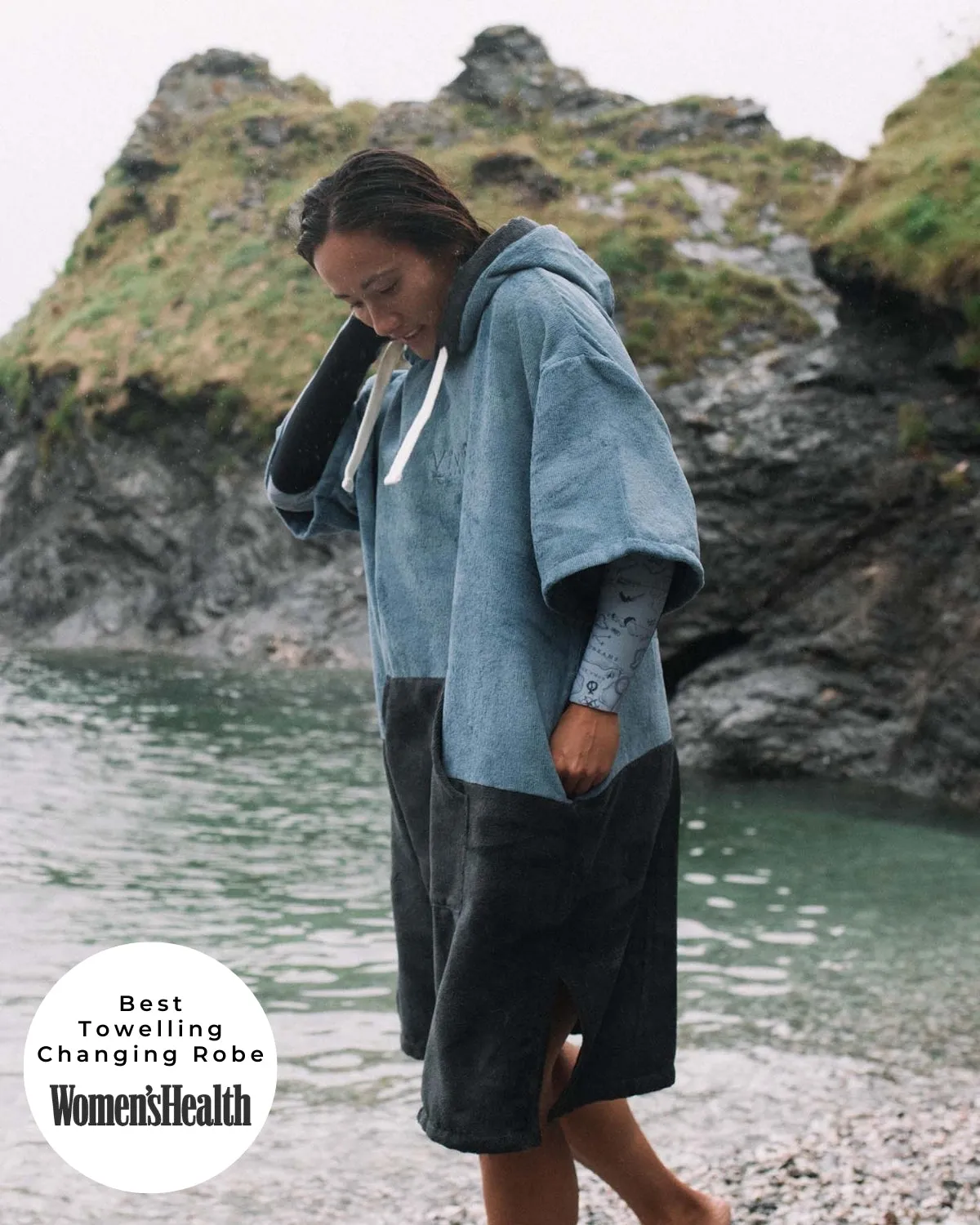 Original Blue / Grey Poncho Towel Changing Robe - Mineral Blue / Anthracite Grey
