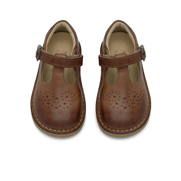 Penny T-Bar Kids Shoe Tan Burnished Leather