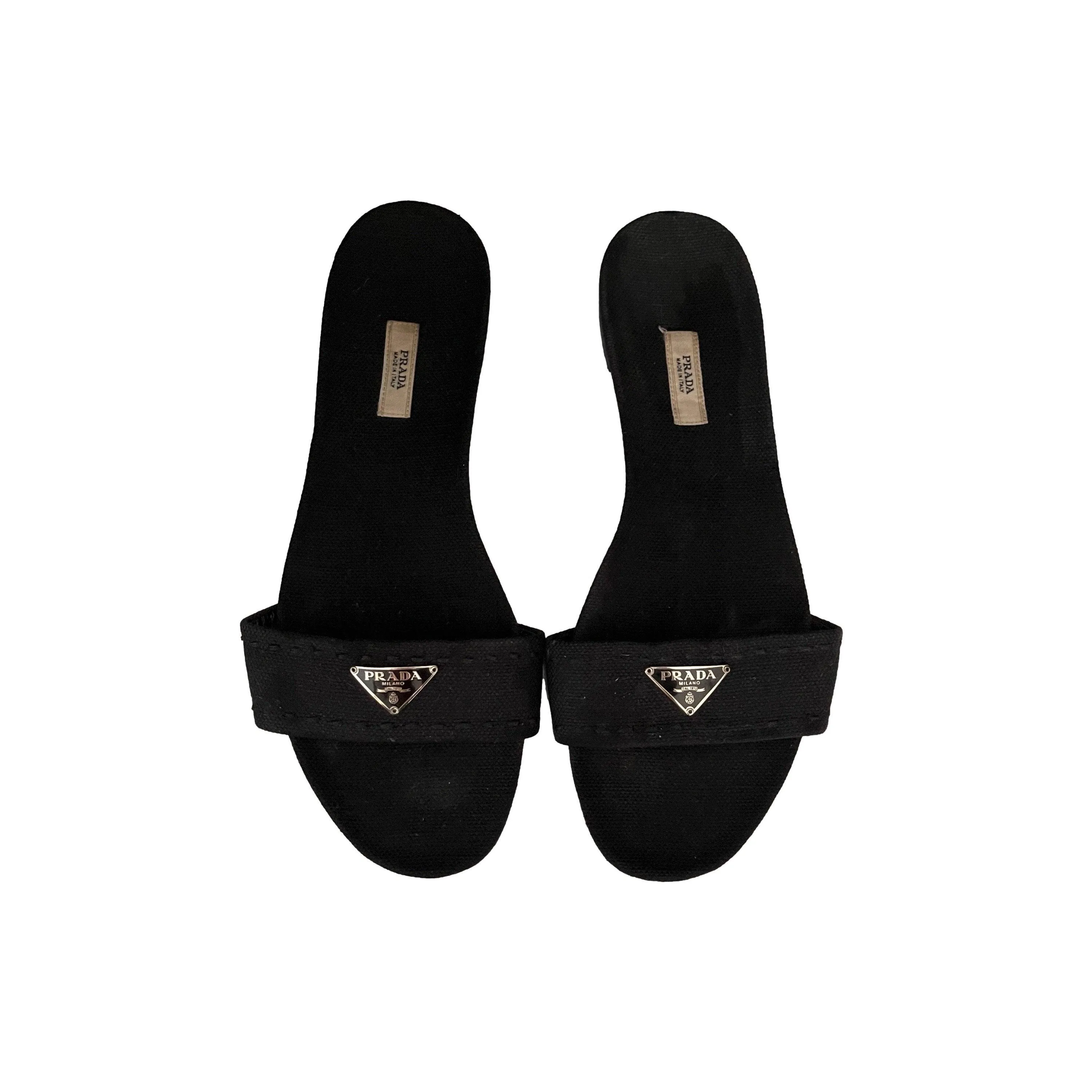 Prada Black Logo Slides