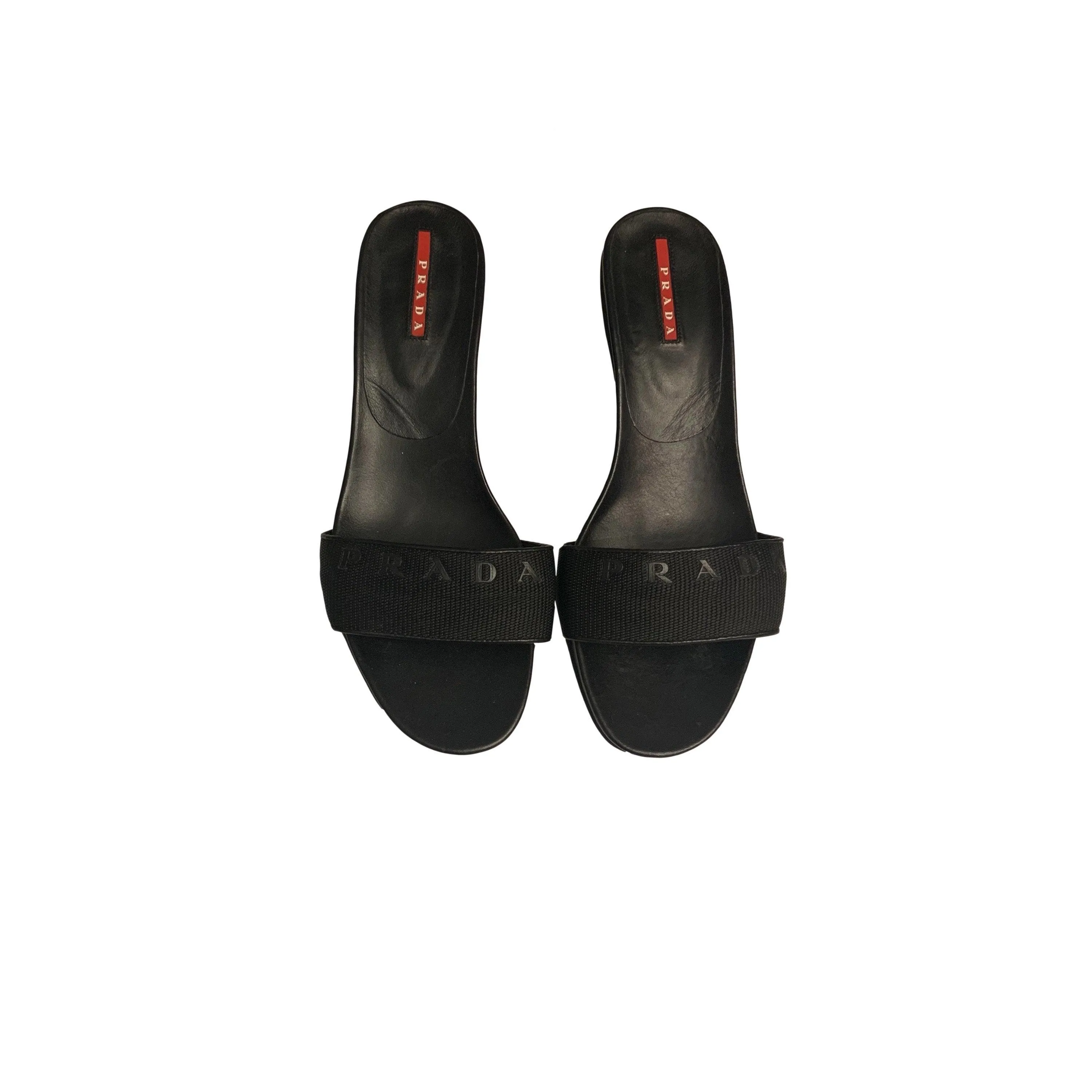 Prada Sport Black Mesh Logo Kitten Heels
