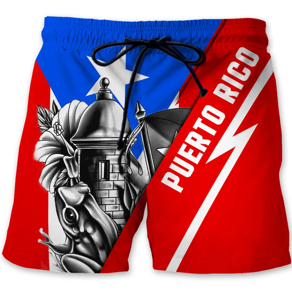 Puerto Rico Men Beach Shorts Coqui Frog And Flag