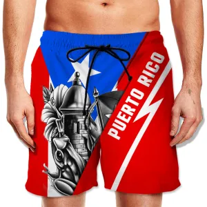 Puerto Rico Men Beach Shorts Coqui Frog And Flag