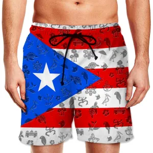Puerto Rico Men Beach Shorts With Symbols On Flag