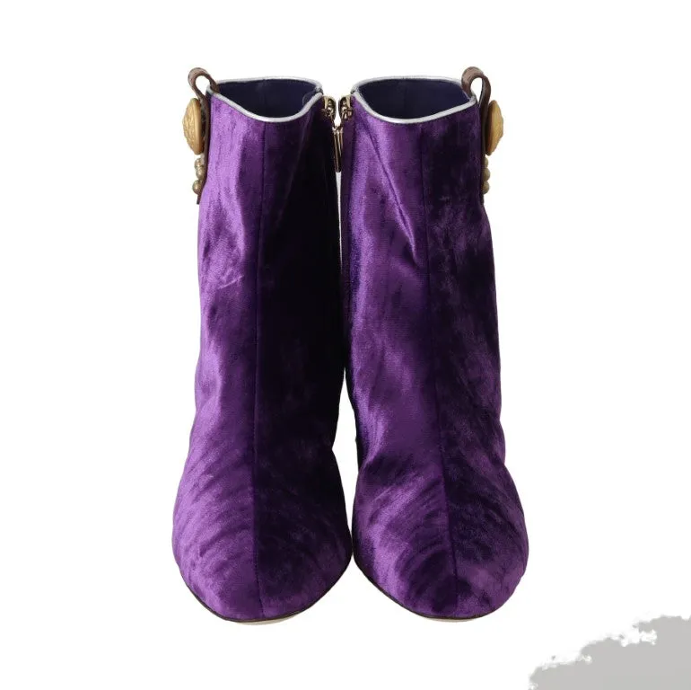 Purple Velvet DG Logo Crystal Boots