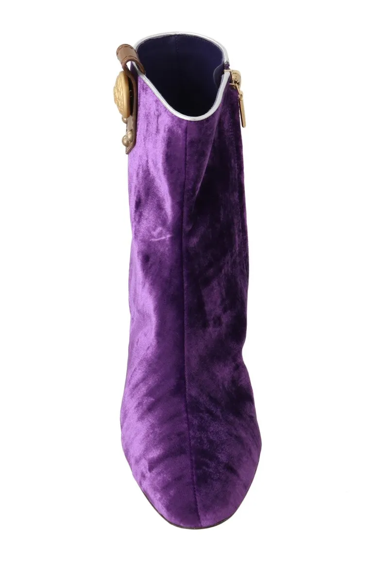 Purple Velvet DG Logo Crystal Boots