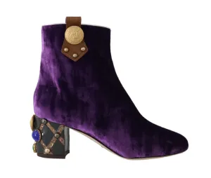 Purple Velvet DG Logo Crystal Boots