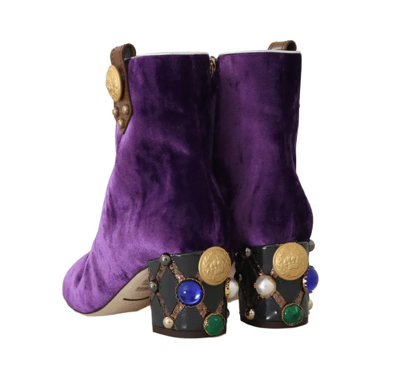 Purple Velvet DG Logo Crystal Boots