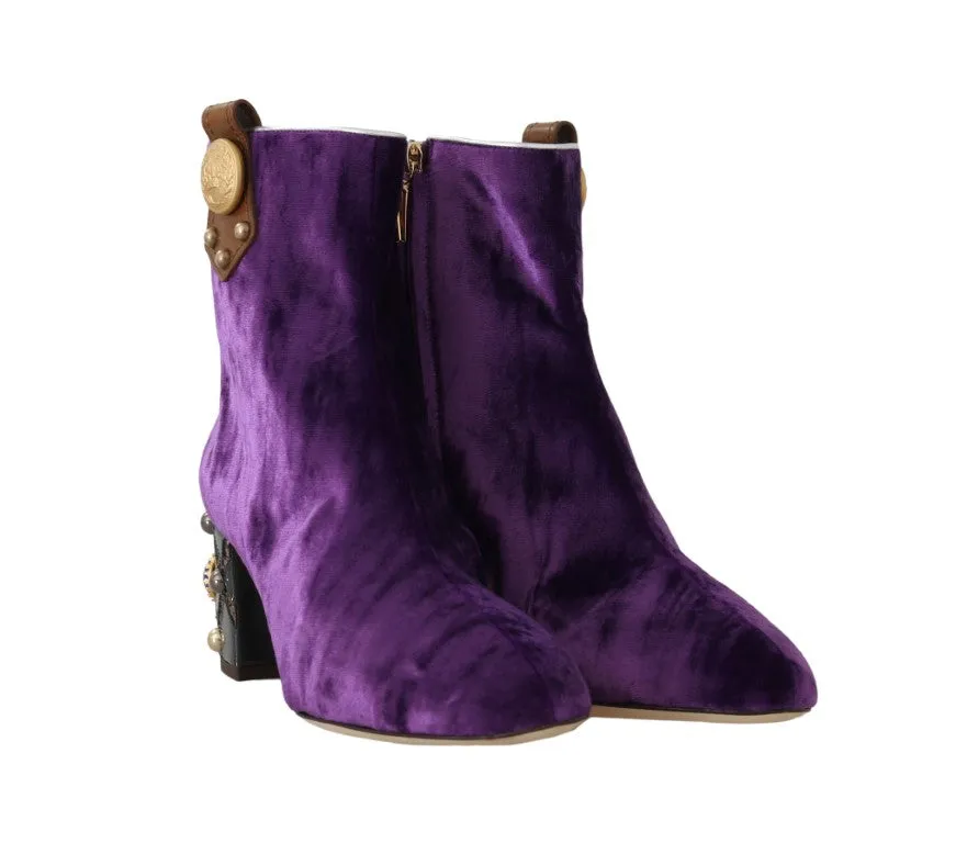 Purple Velvet DG Logo Crystal Boots