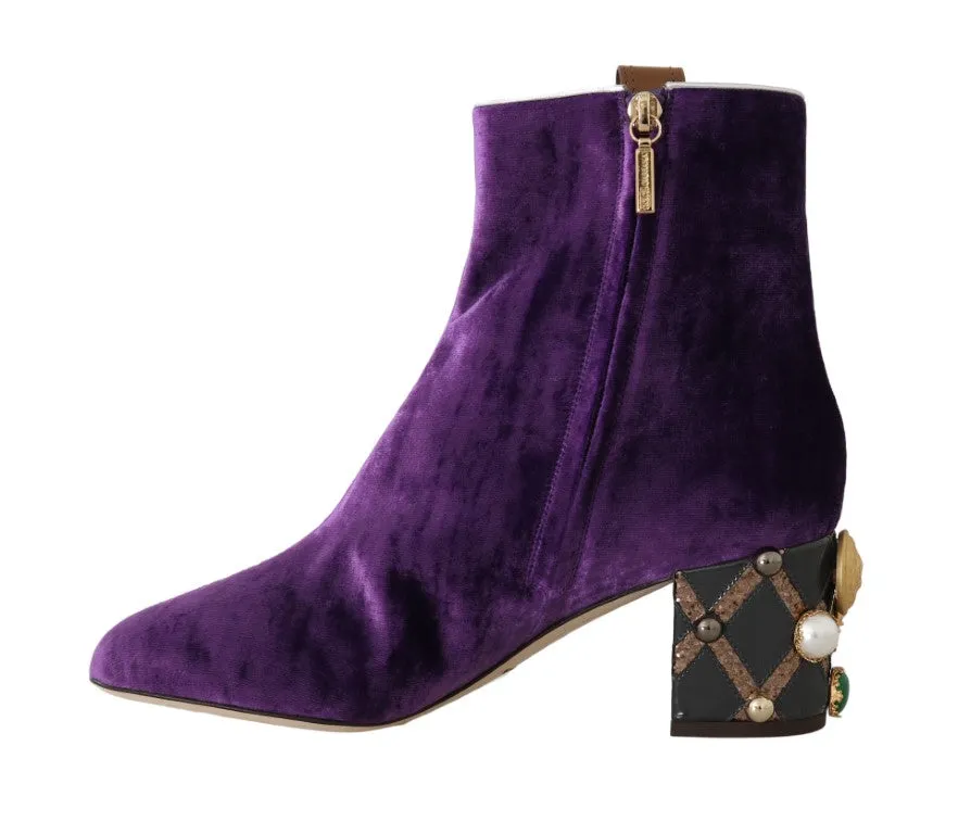 Purple Velvet DG Logo Crystal Boots