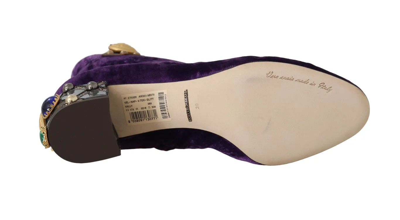Purple Velvet DG Logo Crystal Boots