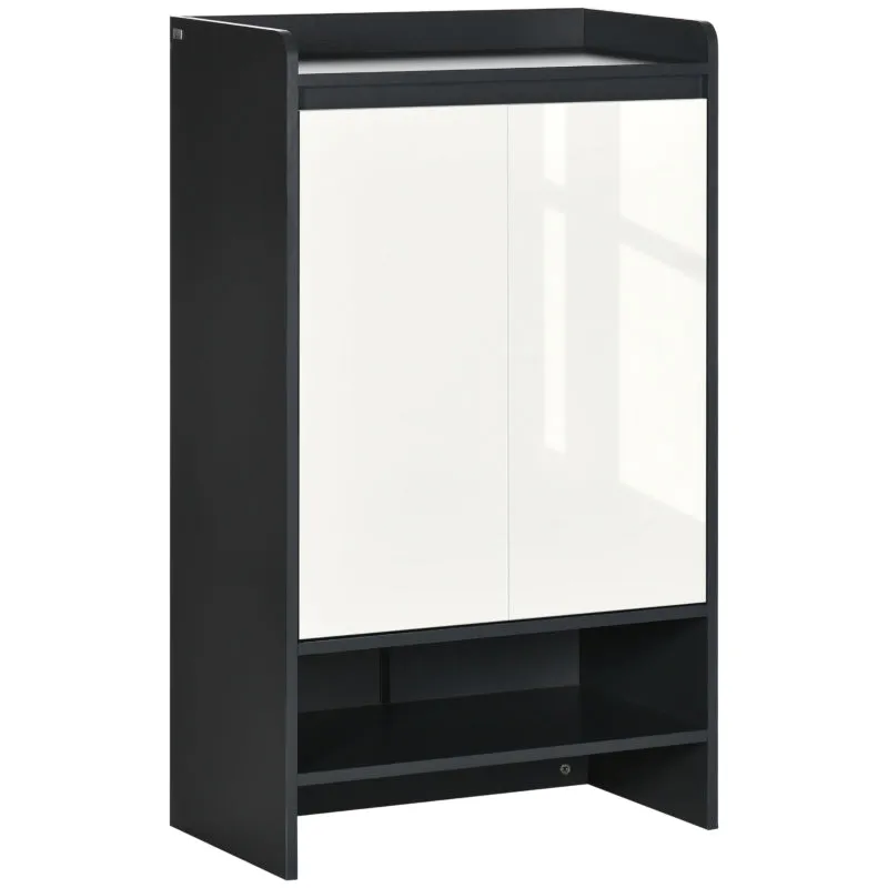 Retails $179  NEW Assembled, HOMCOM Modern Shoe Cabinet with High Gloss White Doors, Adjustable Shelves and Open Compartment, 15 Pair Shoe Storage Cabinet for Entryway, Hallway, Grey