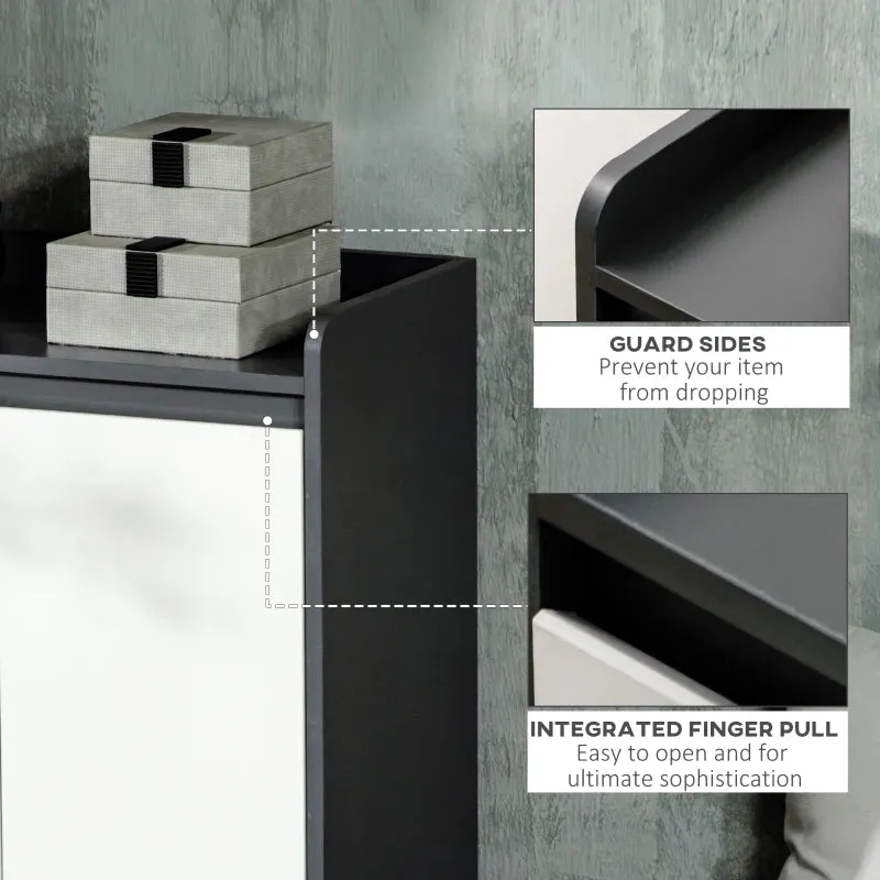 Retails $179  NEW Assembled, HOMCOM Modern Shoe Cabinet with High Gloss White Doors, Adjustable Shelves and Open Compartment, 15 Pair Shoe Storage Cabinet for Entryway, Hallway, Grey