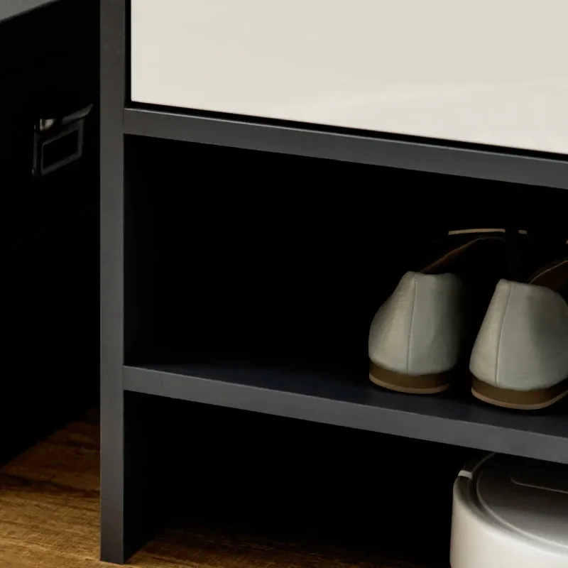 Retails $179  NEW Assembled, HOMCOM Modern Shoe Cabinet with High Gloss White Doors, Adjustable Shelves and Open Compartment, 15 Pair Shoe Storage Cabinet for Entryway, Hallway, Grey