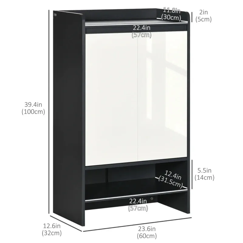 Retails $179  NEW Assembled, HOMCOM Modern Shoe Cabinet with High Gloss White Doors, Adjustable Shelves and Open Compartment, 15 Pair Shoe Storage Cabinet for Entryway, Hallway, Grey