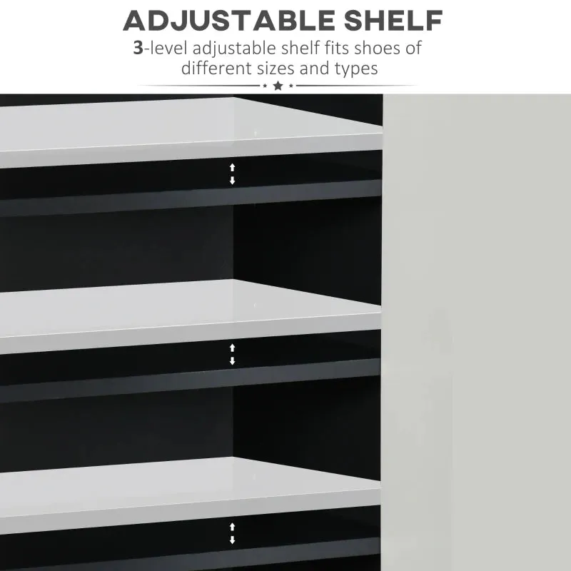 Retails $179  NEW Assembled, HOMCOM Modern Shoe Cabinet with High Gloss White Doors, Adjustable Shelves and Open Compartment, 15 Pair Shoe Storage Cabinet for Entryway, Hallway, Grey