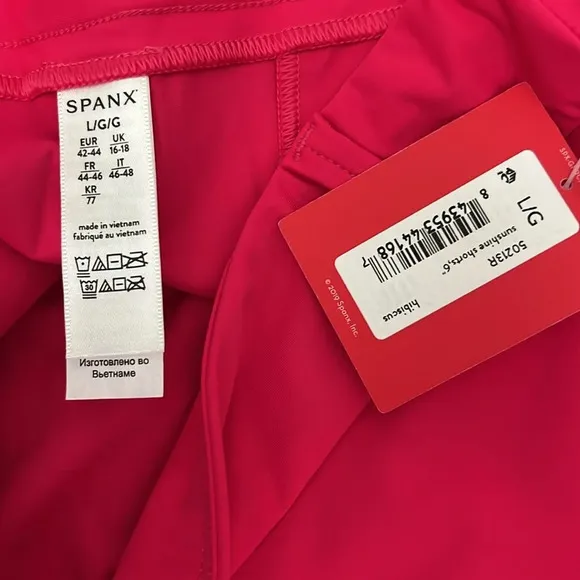 SPANX Sunshine Short 6&quot; Hibiscus Pink Boat Beach Swim Trunks Shorts Large Nwt