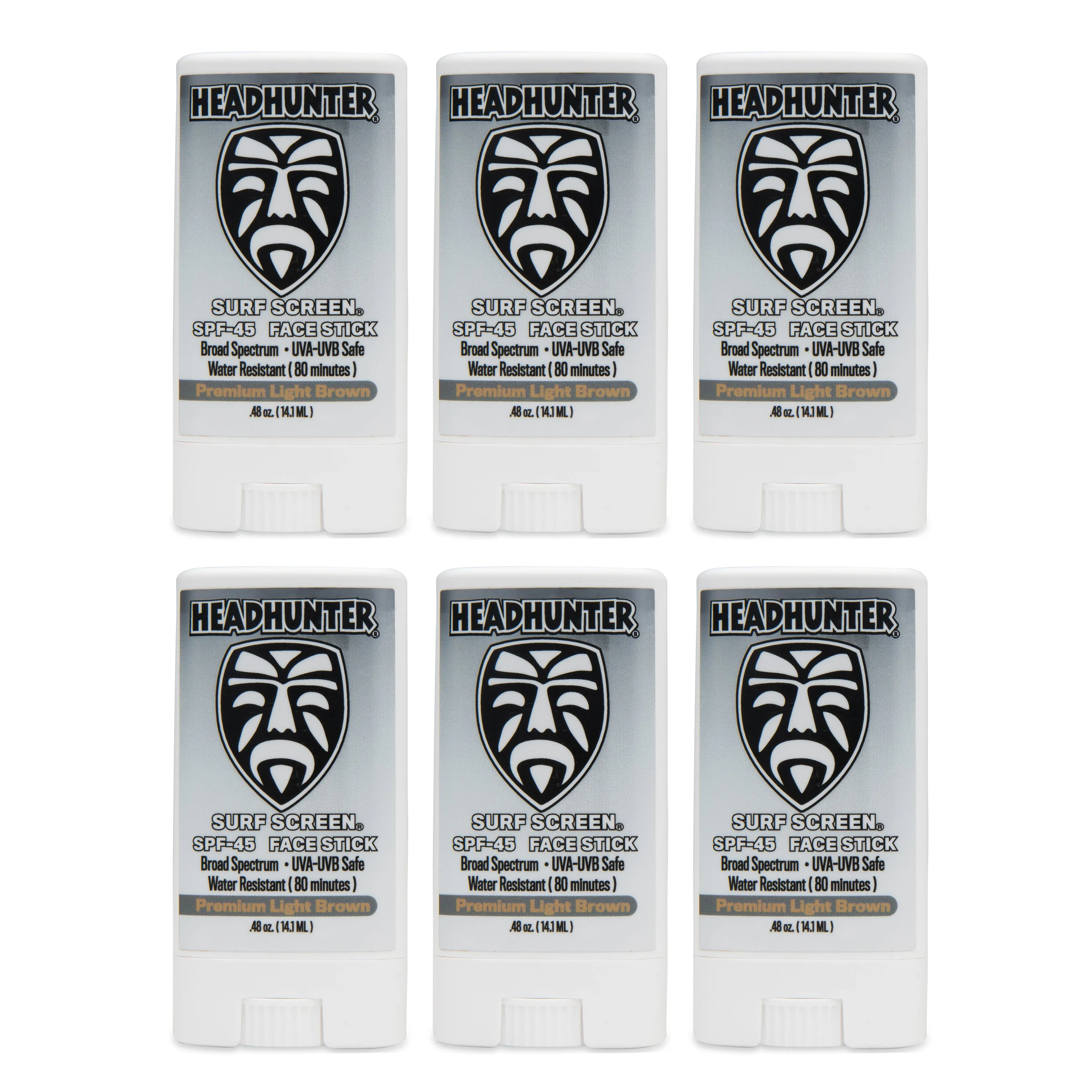 SPF 45 Mineral Sunscreen Face Stick - 6 Pack "Light Brown"