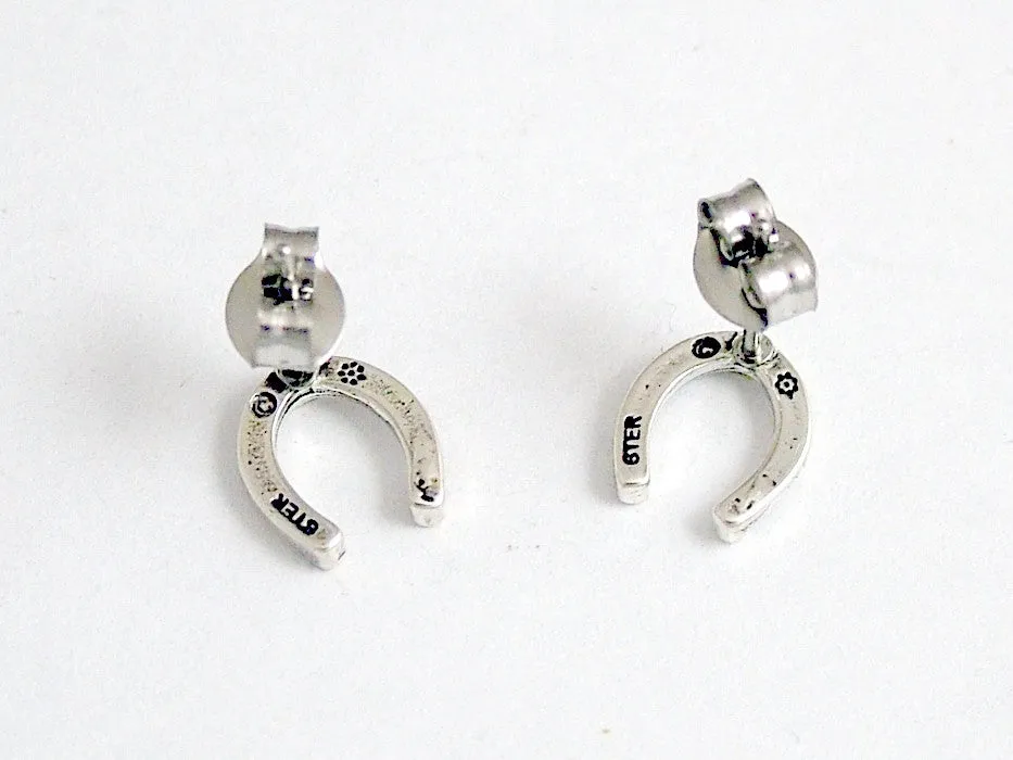Sterling Silver & Surgical Steel horse shoe stud earring- horseshoe, shoes, pony